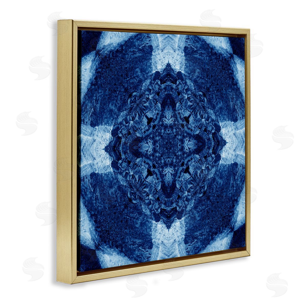 El Perkin Blue & White Geometric Gold Floating Frame Canvas Wall Art Print