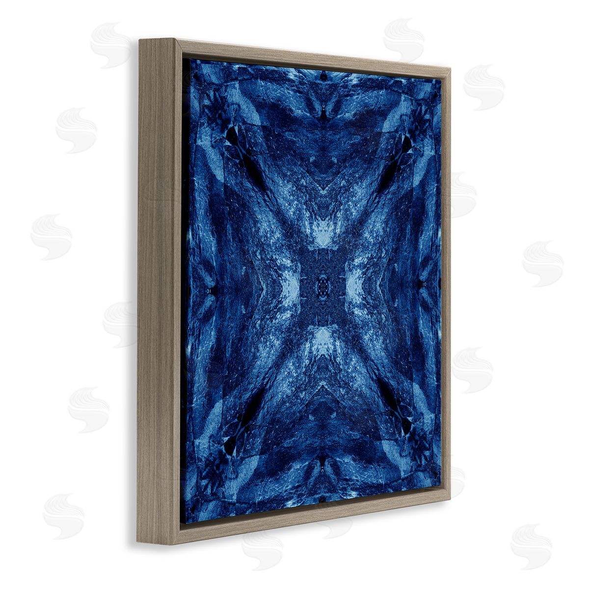 El Perkin Mirrored Blue Pattern Brown Floating Frame Canvas Wall Art Print
