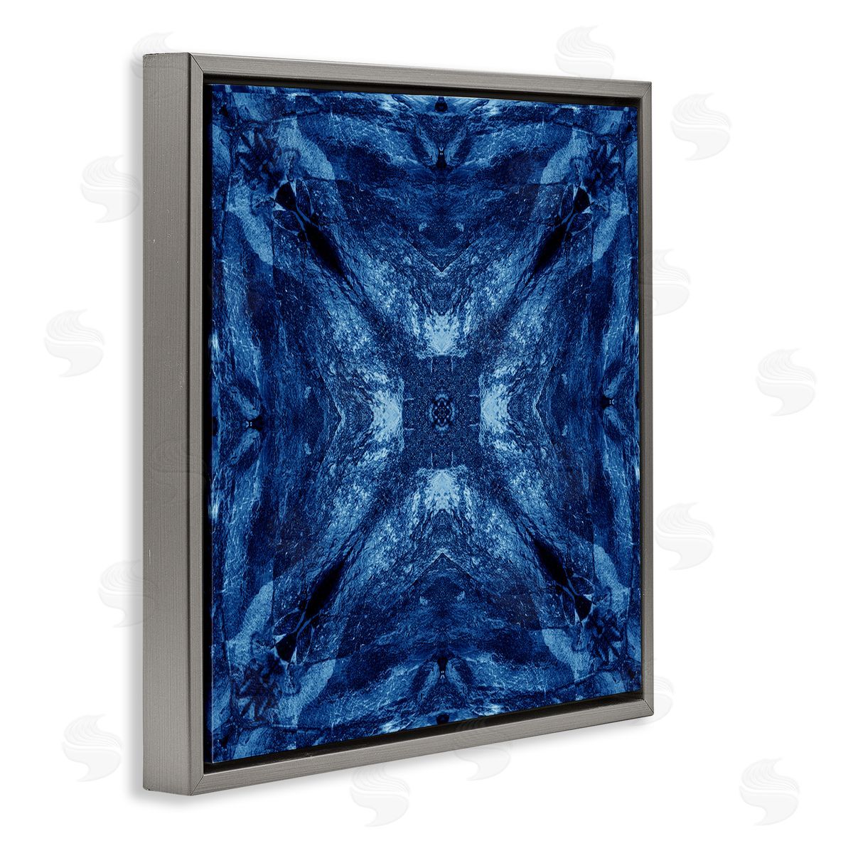 El Perkin Mirrored Blue Pattern Gray Floating Frame Canvas Wall Art Print