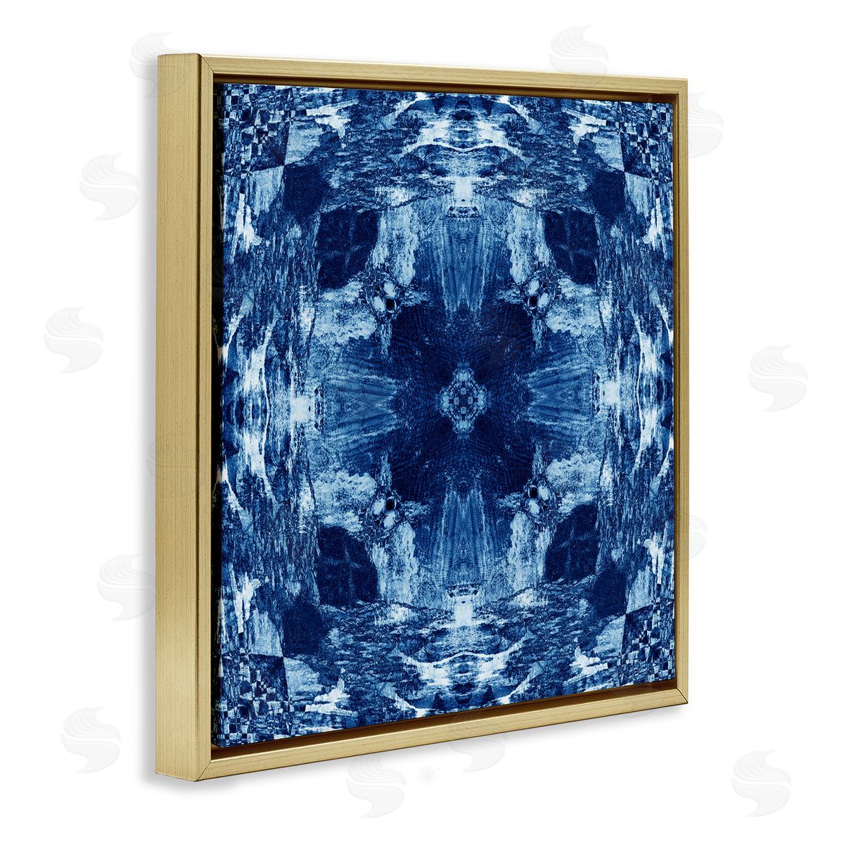 El Perkin Blue Mirrored Symmetry Gold Floating Frame Canvas Wall Art Print