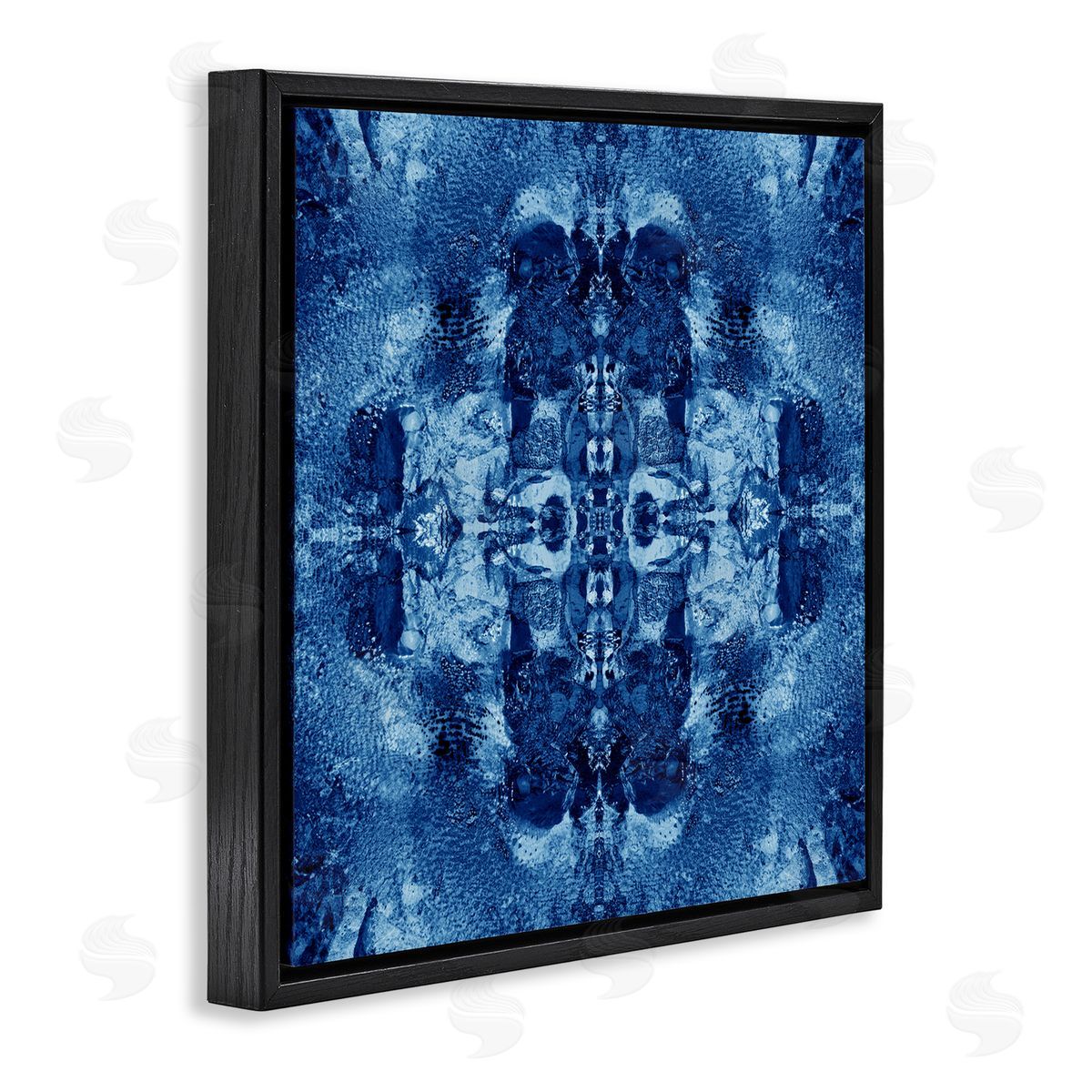 El Perkin Blue Mirrored Pattern Black Floating Frame Canvas Wall Art Print