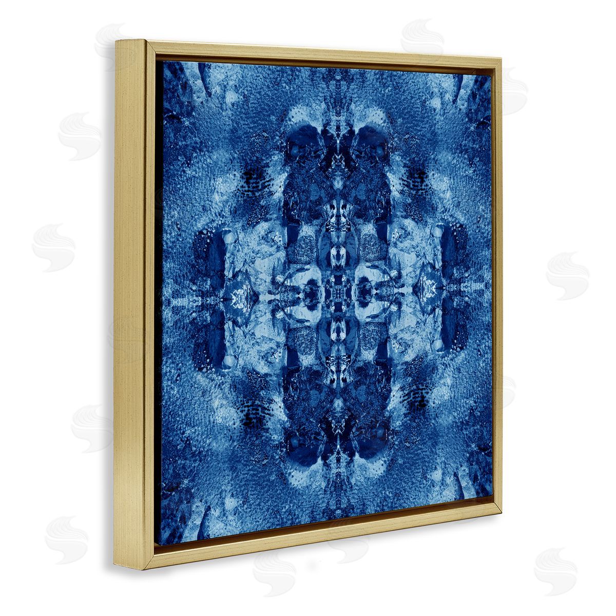 El Perkin Blue Mirrored Pattern Gold Floating Frame Canvas Wall Art Print