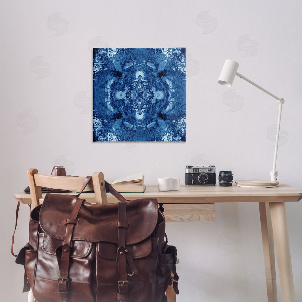El Perkin Blue & White Mosaic Canvas Wall Art Print in Room