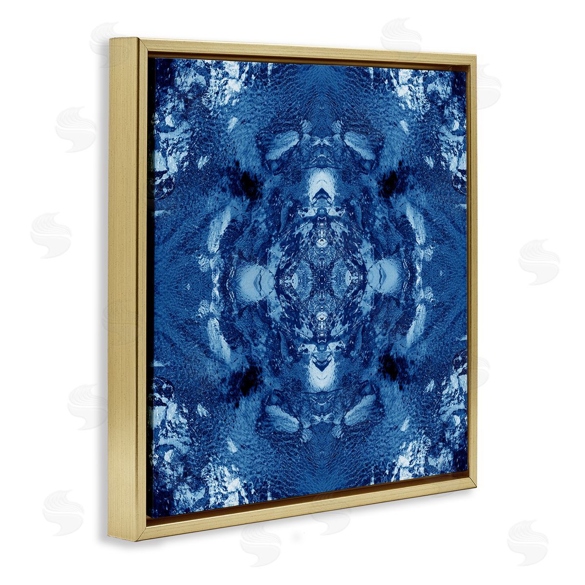 El Perkin Blue & White Mosaic Gold Floating Frame Canvas Wall Art Print