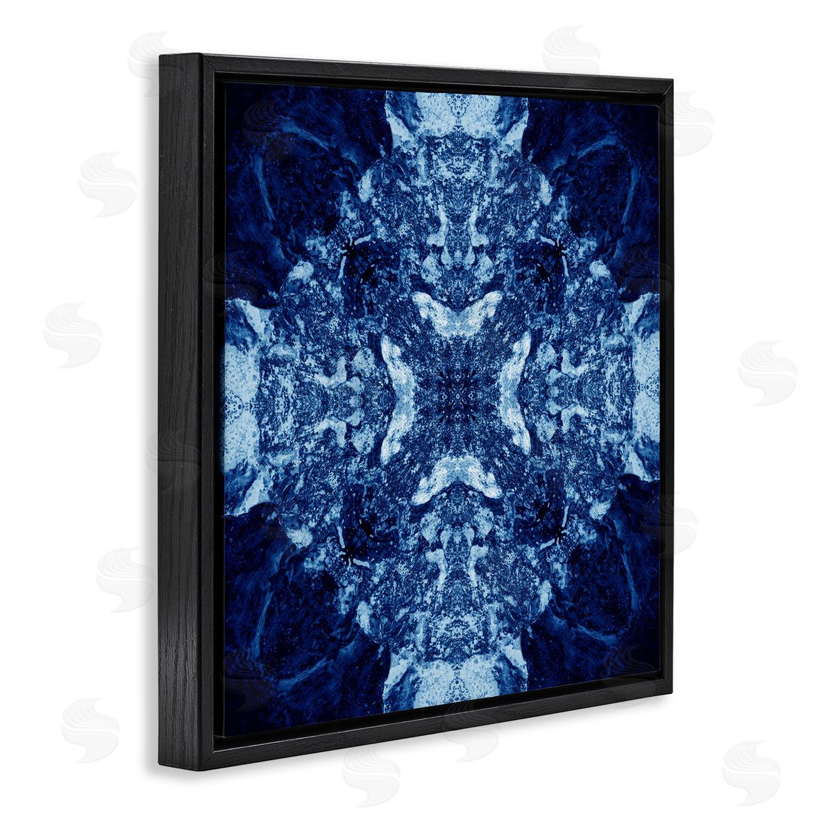 El Perkin Mosaic Pattern on Blue Black Floating Frame Canvas Wall Art Print