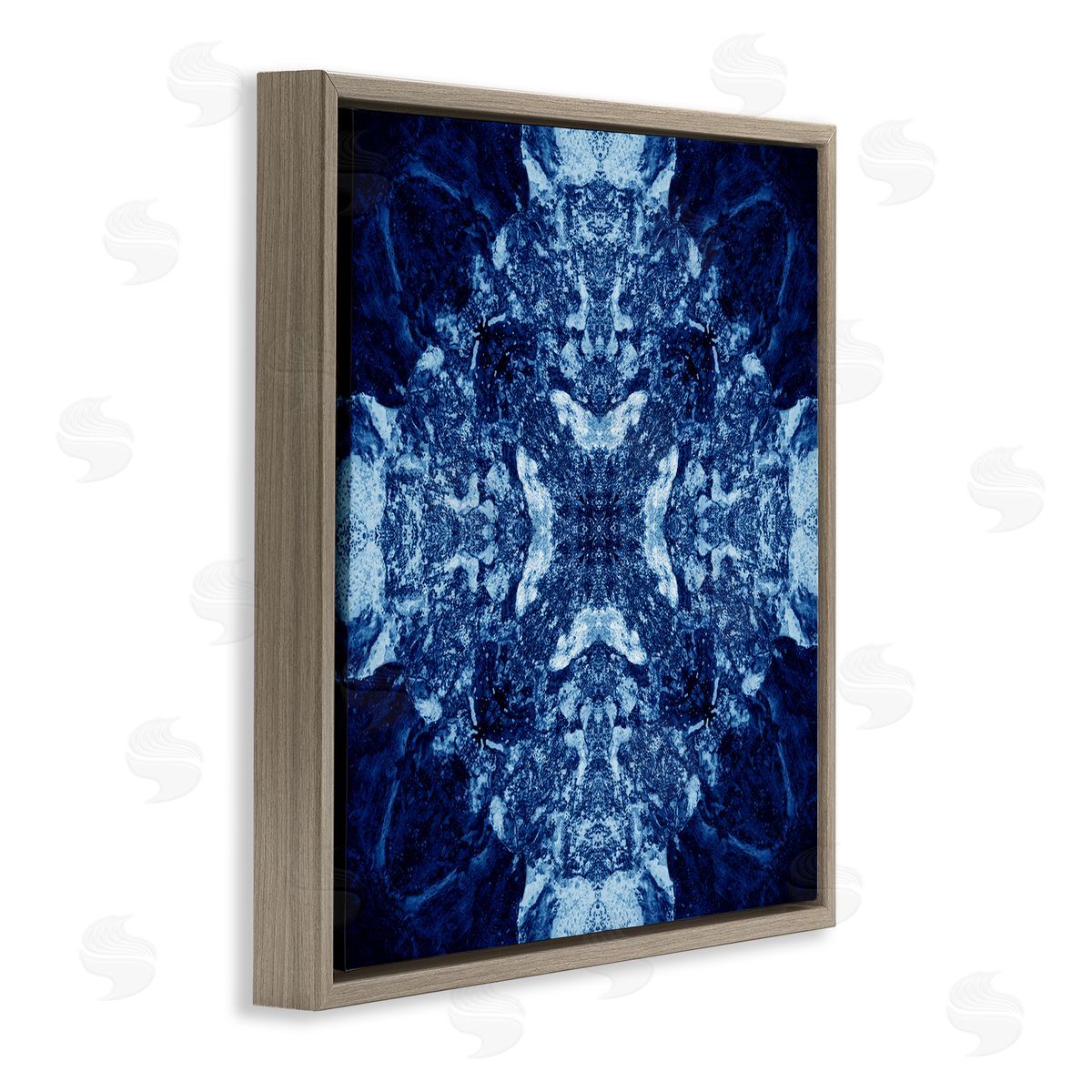 El Perkin Mosaic Pattern on Blue Brown Floating Frame Canvas Wall Art Print