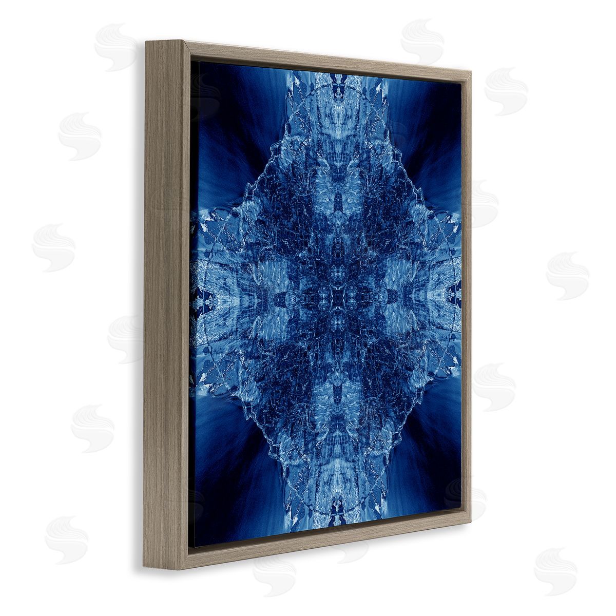 El Perkin Blue Balanced Tie Dye Brown Floating Frame Canvas Wall Art Print