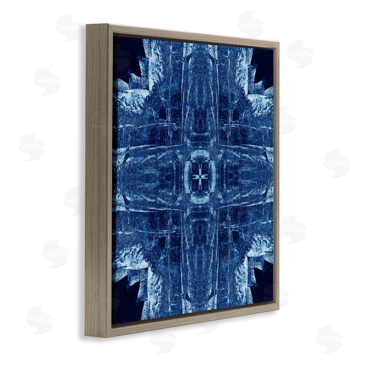 El Perkin Navy Blue Geometric Shapes Brown Floating Frame Canvas Wall Art Print