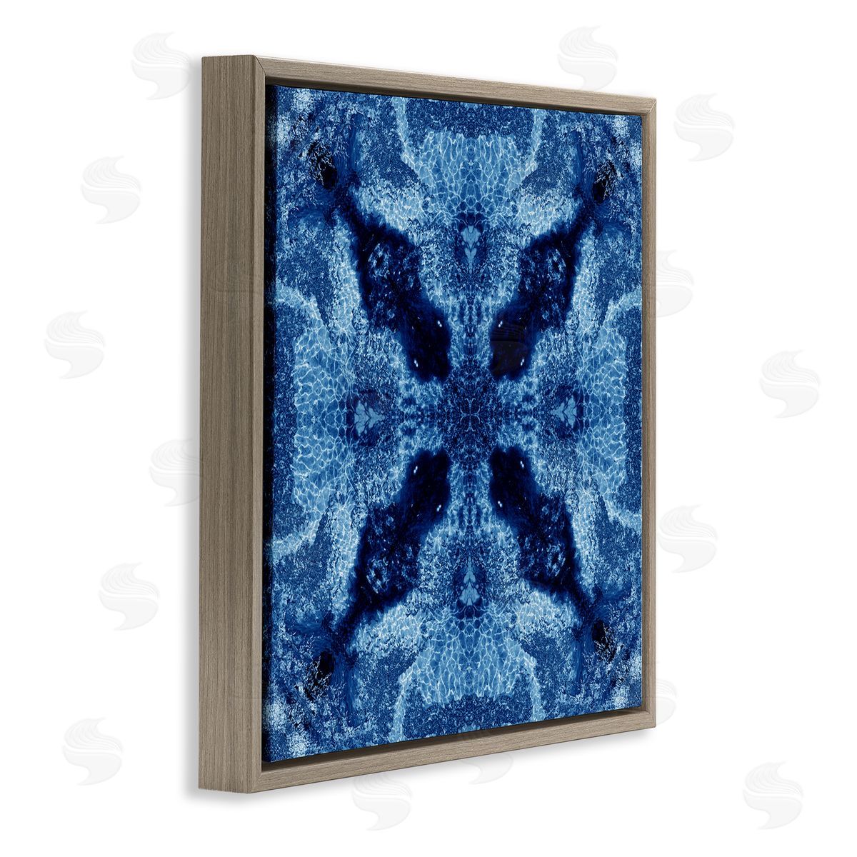 El Perkin Blue Mosaic Motif Brown Floating Frame Canvas Wall Art Print