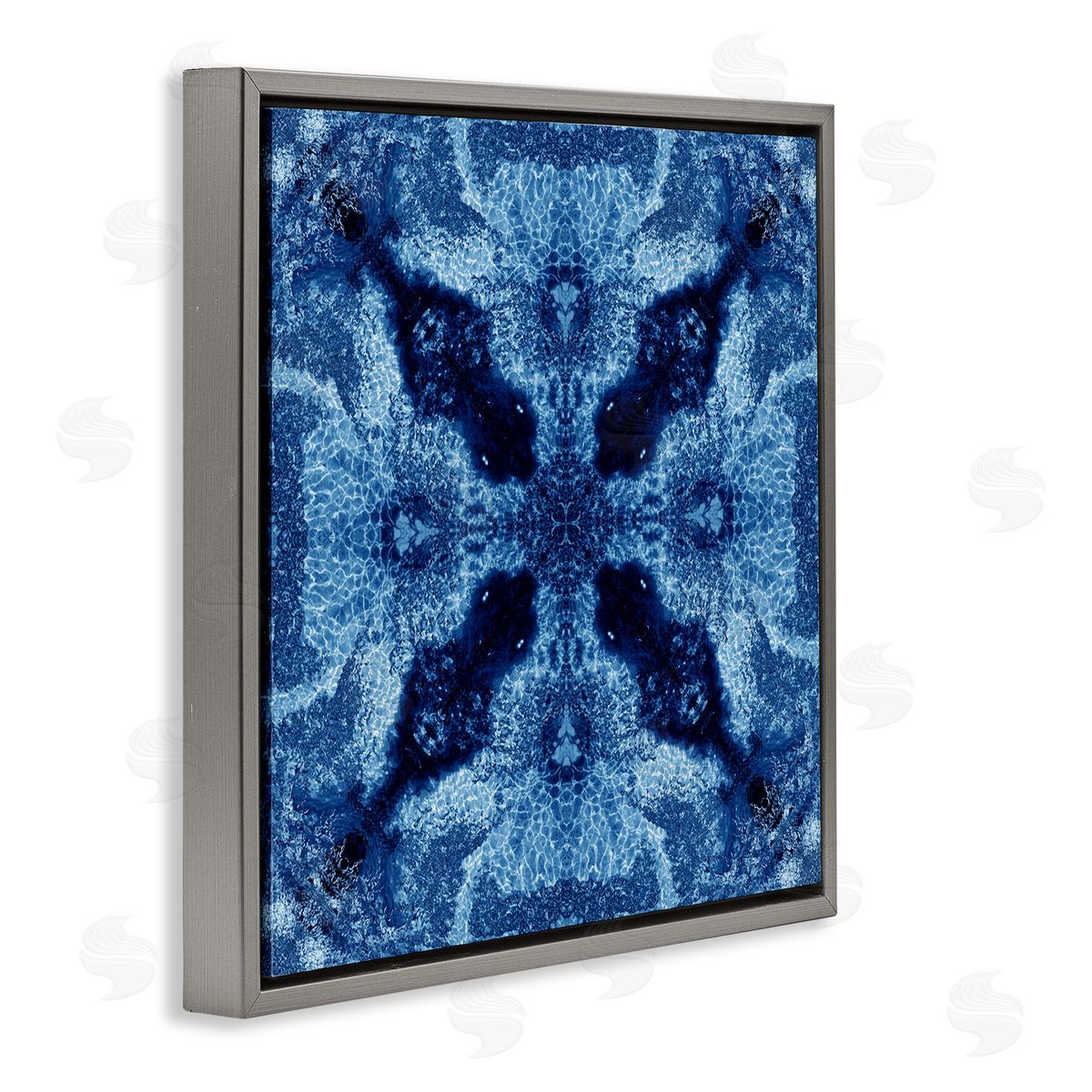 El Perkin Blue Mosaic Motif Gray Floating Frame Canvas Wall Art Print