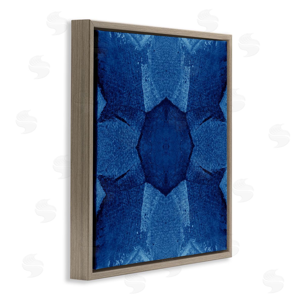 El Perkin Blue Centric Pattern Brown Floating Frame Canvas Wall Art Print