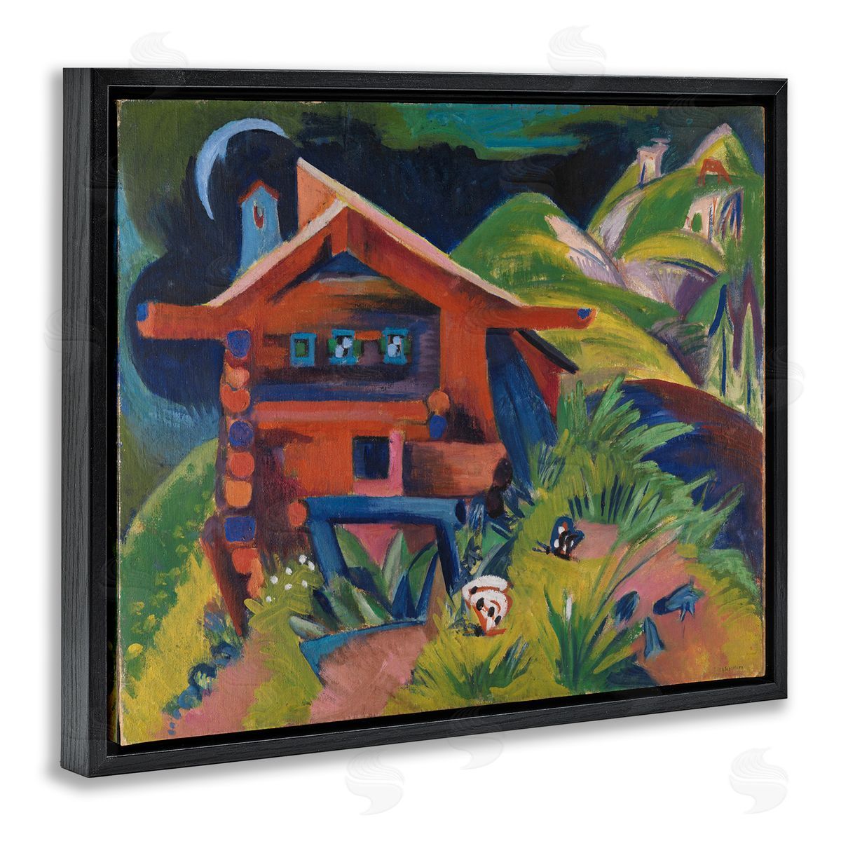 one1000paintings Kirchner Landscape Cabin Black Floating Frame Canvas Wall Art Print