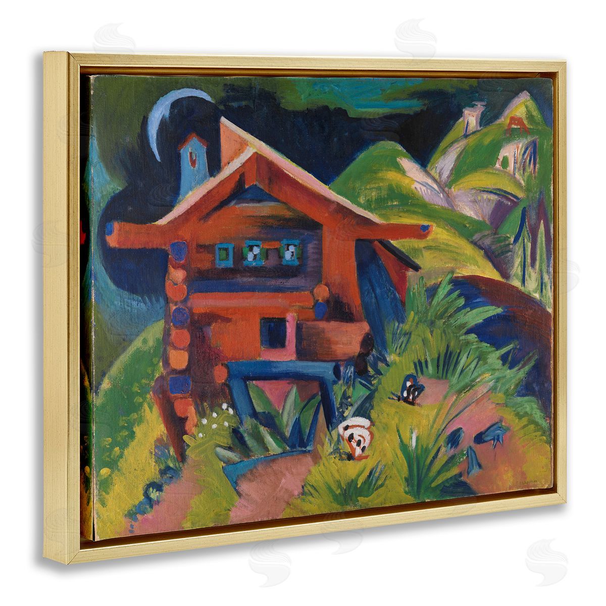 one1000paintings Kirchner Landscape Cabin Gold Floating Frame Canvas Wall Art Print