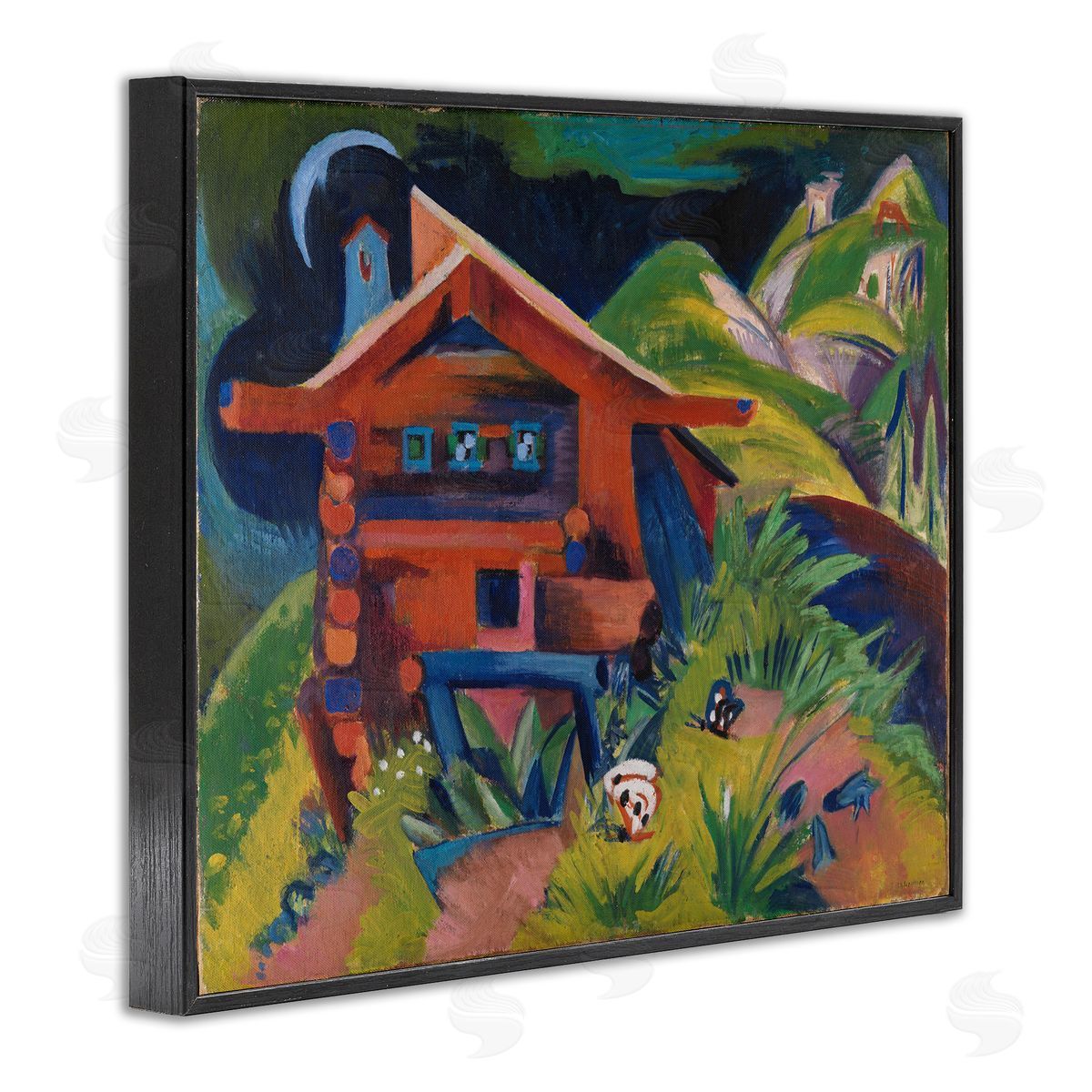 one1000paintings Kirchner Landscape Cabin Black Framed Giclee Wall Art Print