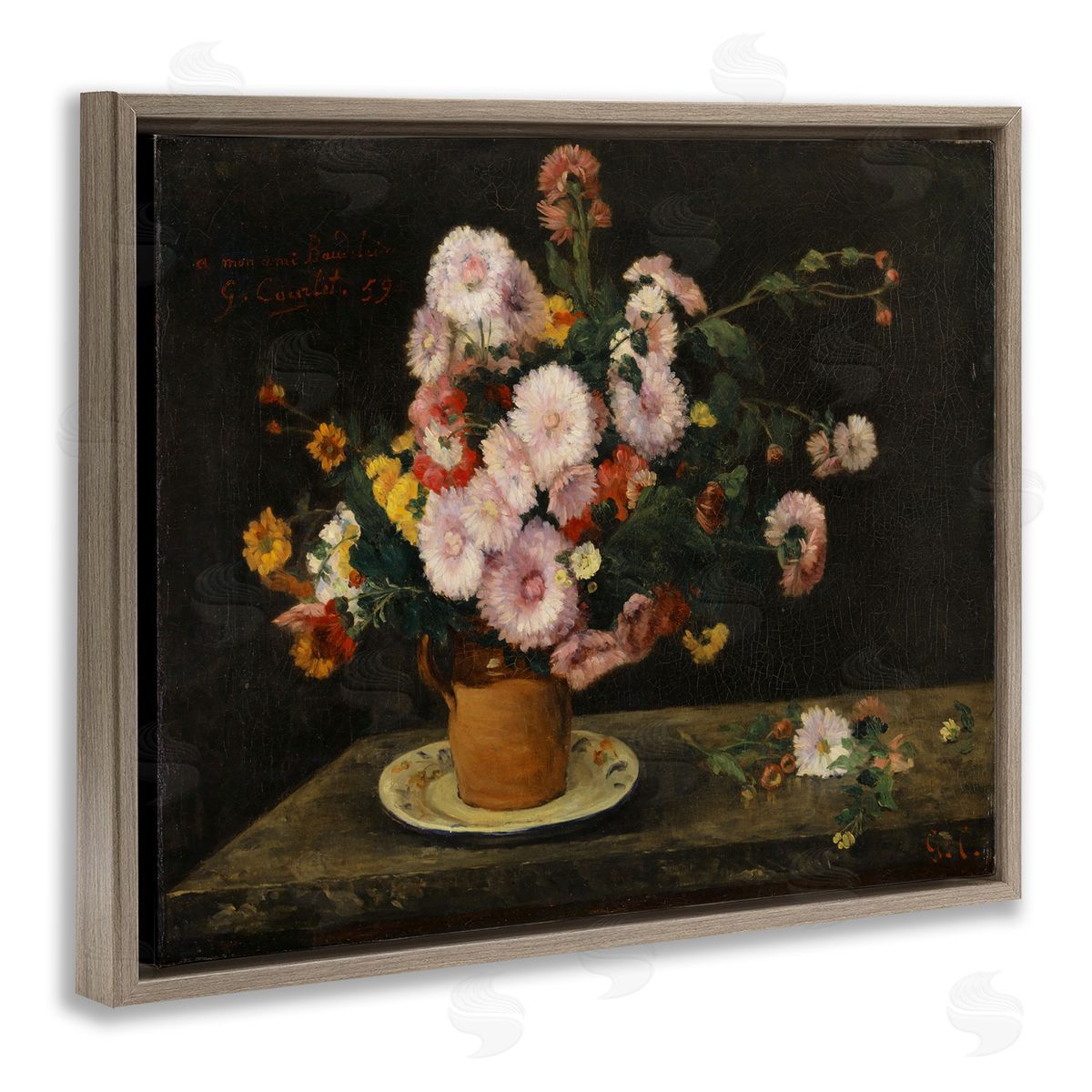 one1000paintings Classical Bouquet of Asters Brown Floating Frame Canvas Wall Art Print