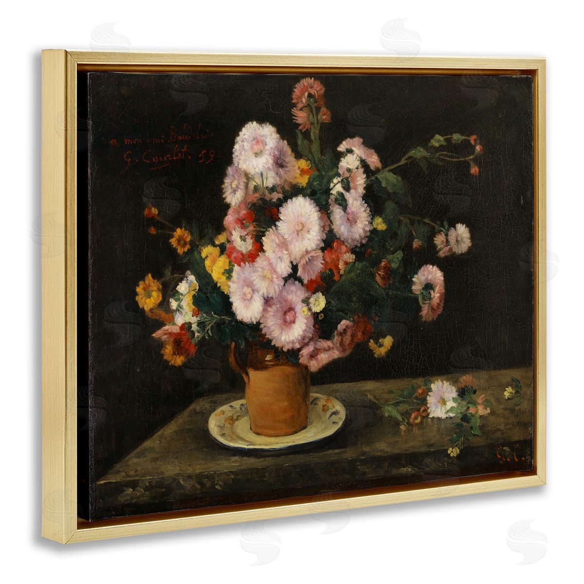 one1000paintings Classical Bouquet of Asters Gold Floating Frame Canvas Wall Art Print