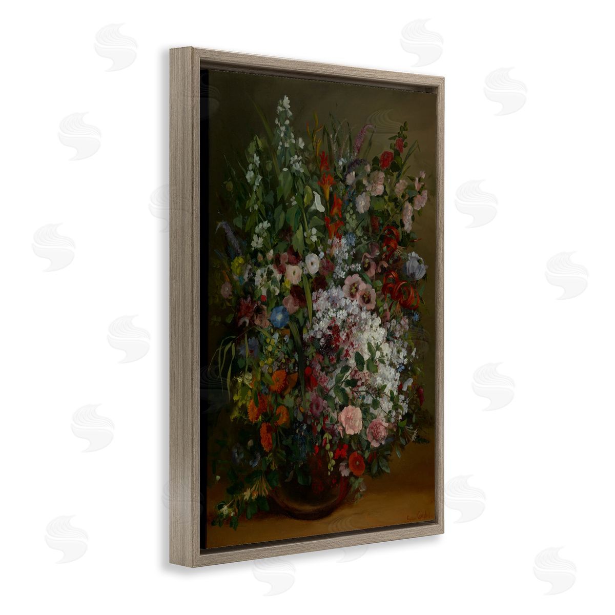 one1000paintings Classical Bouquet of Flowers Brown Floating Frame Canvas Wall Art Print