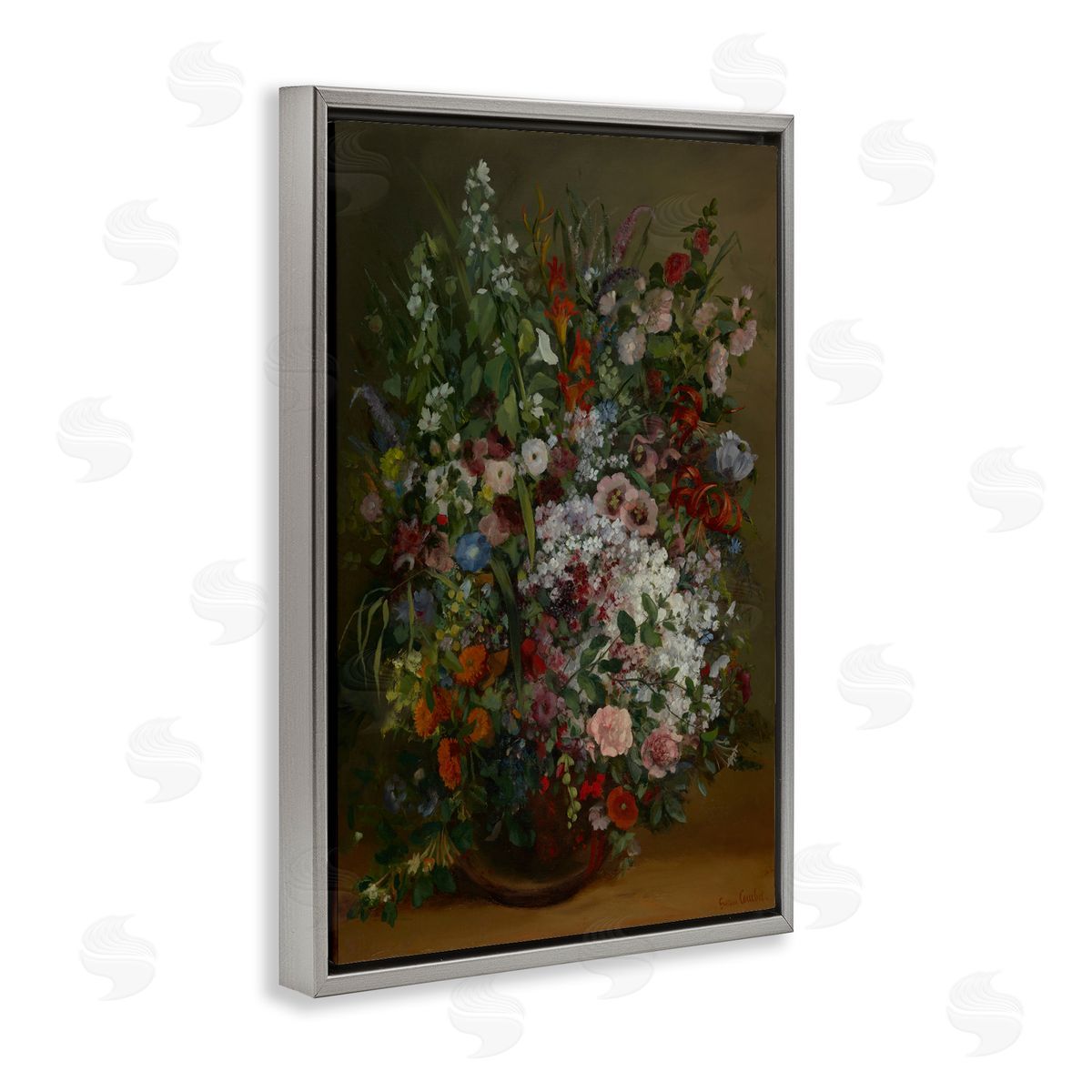 one1000paintings Classical Bouquet of Flowers Gray Floating Frame Canvas Wall Art Print