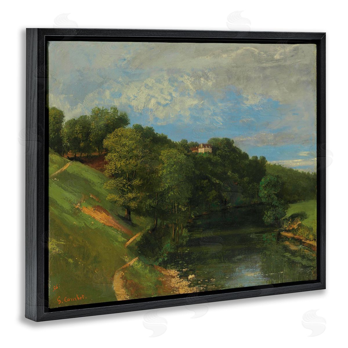 one1000paintings Classic River Landscape Black Floating Frame Canvas Wall Art Print