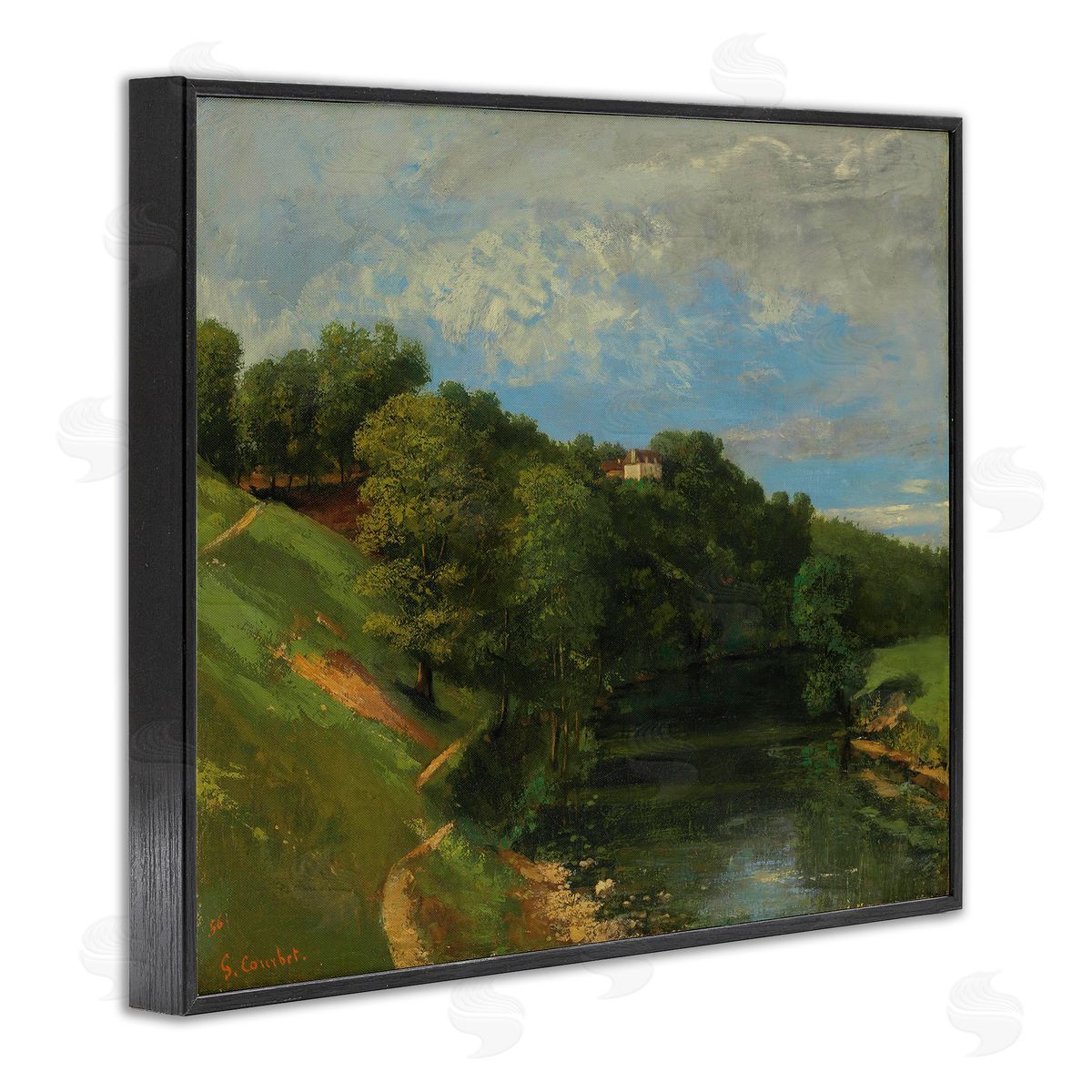 one1000paintings Classic River Landscape Black Framed Giclee Wall Art Print