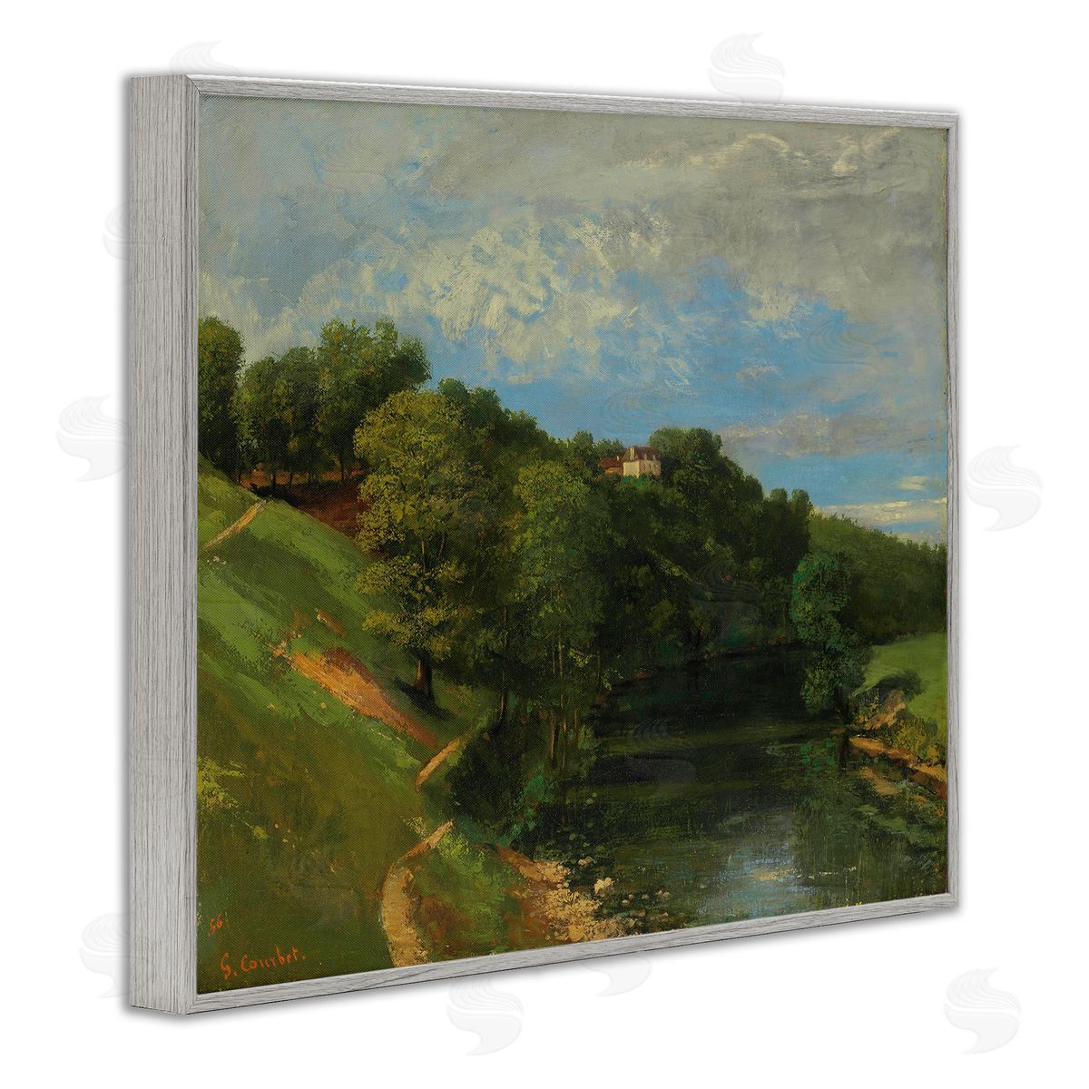 one1000paintings Classic River Landscape Gray Framed Giclee Wall Art Print