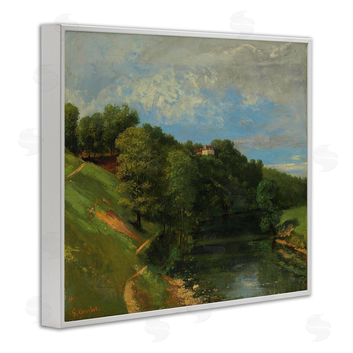 one1000paintings Classic River Landscape White Framed Giclee Wall Art Print