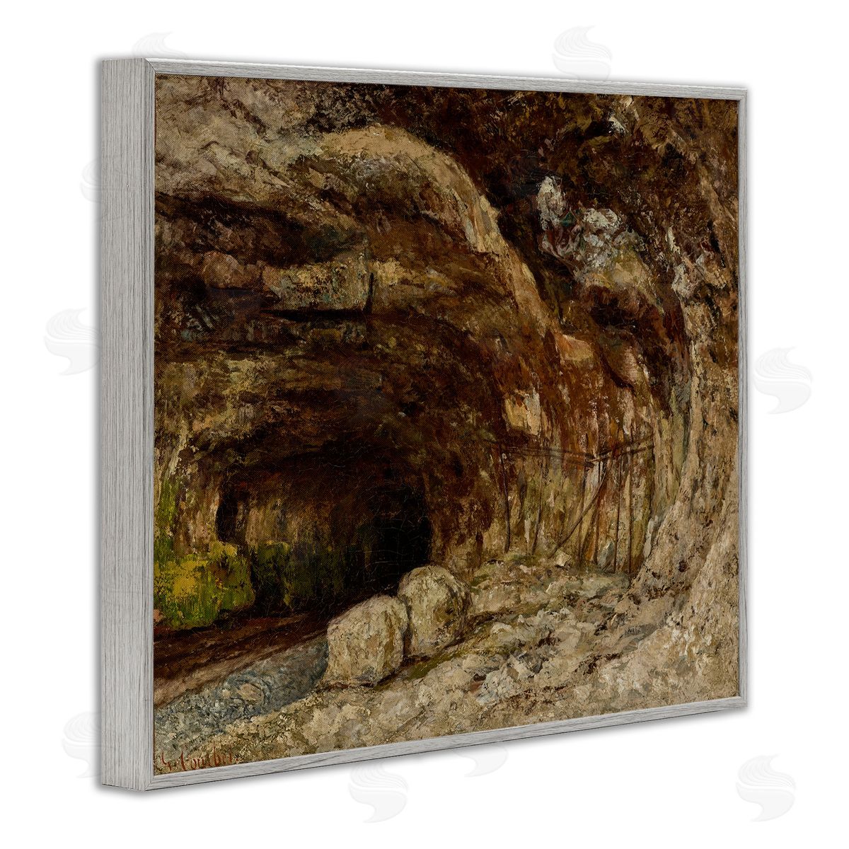 one1000paintings Classical Grotto of Sarrazine Gray Framed Giclee Wall Art Print