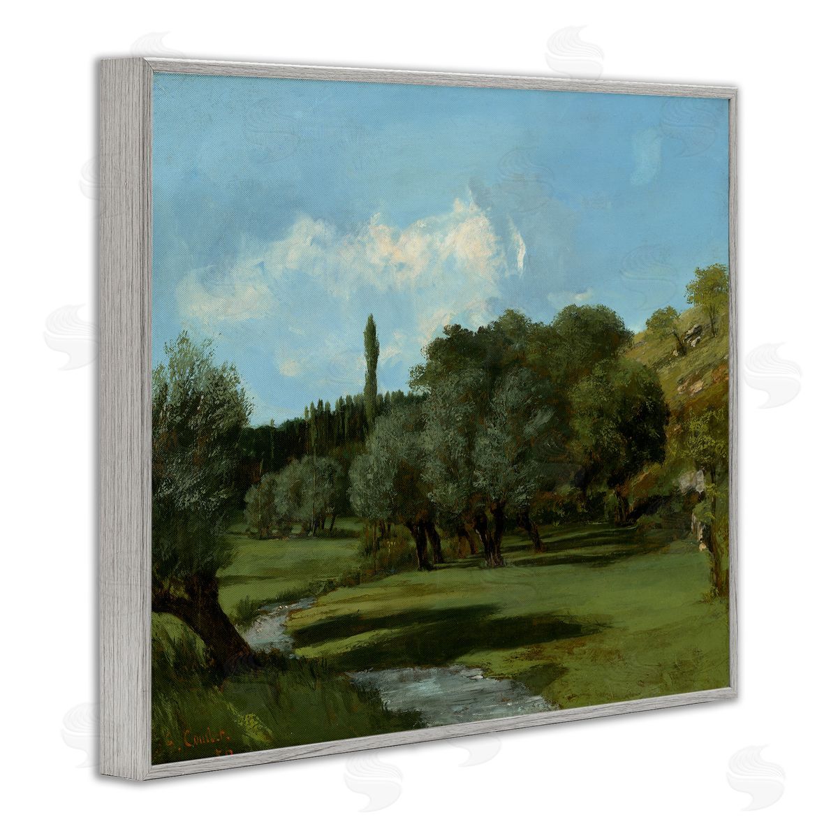 one1000paintings Classical Green Field Landscape Gray Framed Giclee Wall Art Print