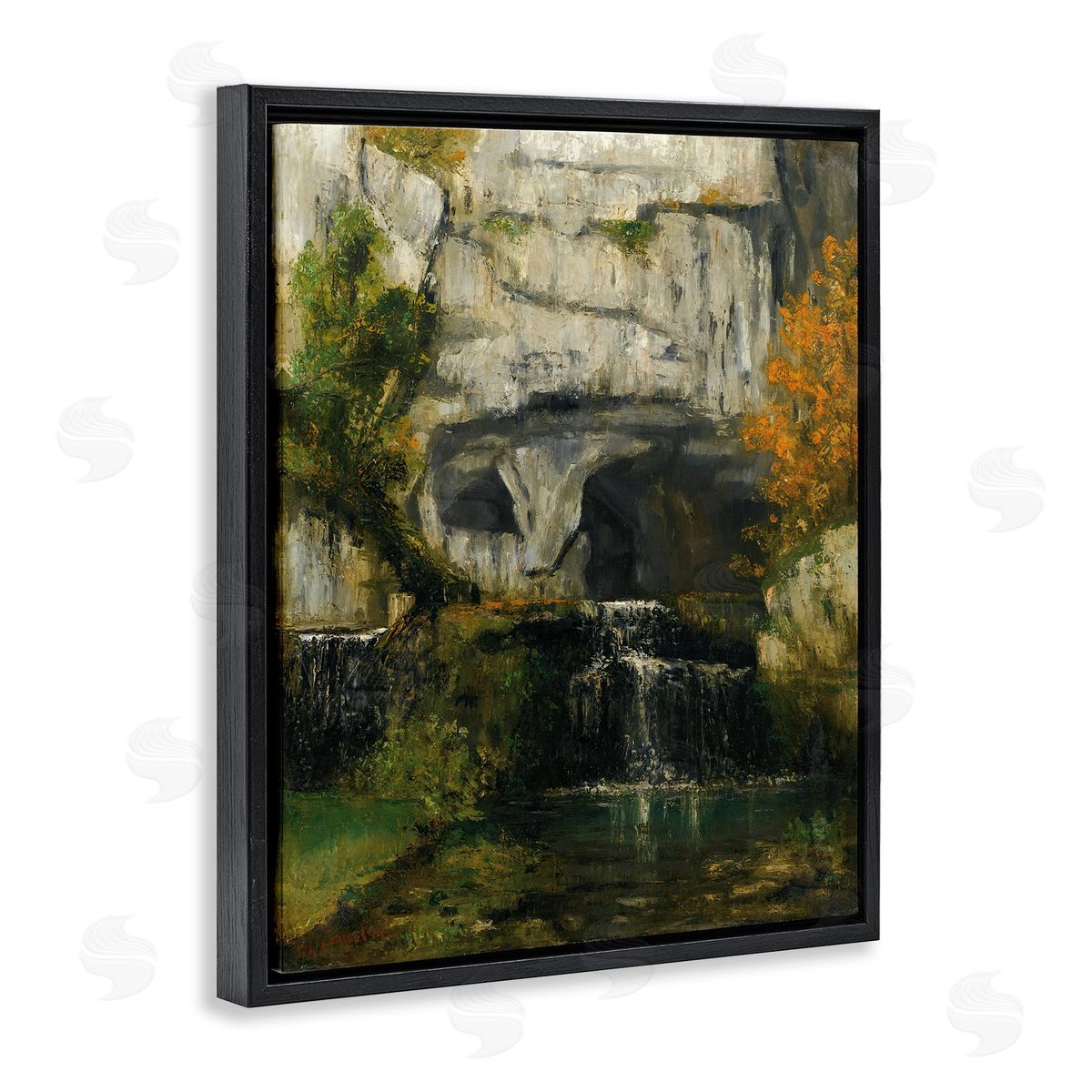 one1000paintings Classic Courbet Waterfall Black Floating Frame Canvas Wall Art Print