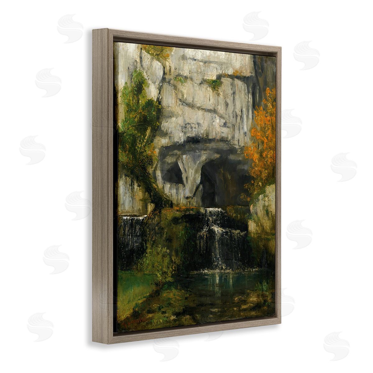 one1000paintings Classic Courbet Waterfall Brown Floating Frame Canvas Wall Art Print