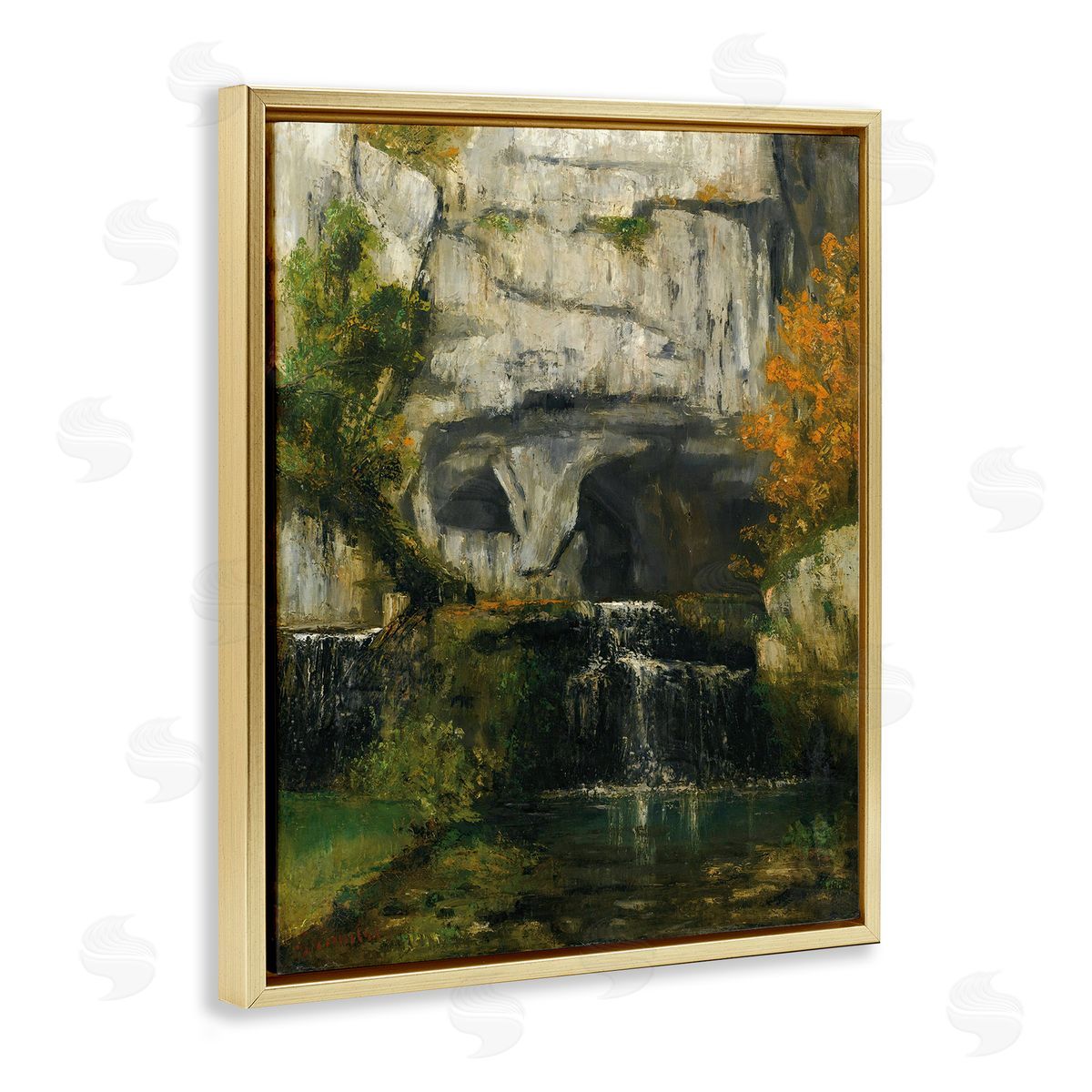 one1000paintings Classic Courbet Waterfall Gold Floating Frame Canvas Wall Art Print