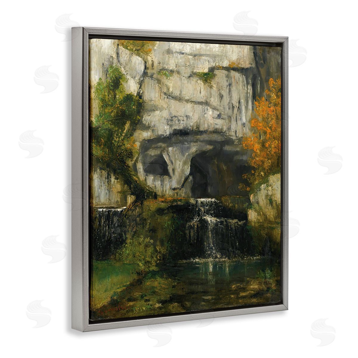 one1000paintings Classic Courbet Waterfall Gray Floating Frame Canvas Wall Art Print