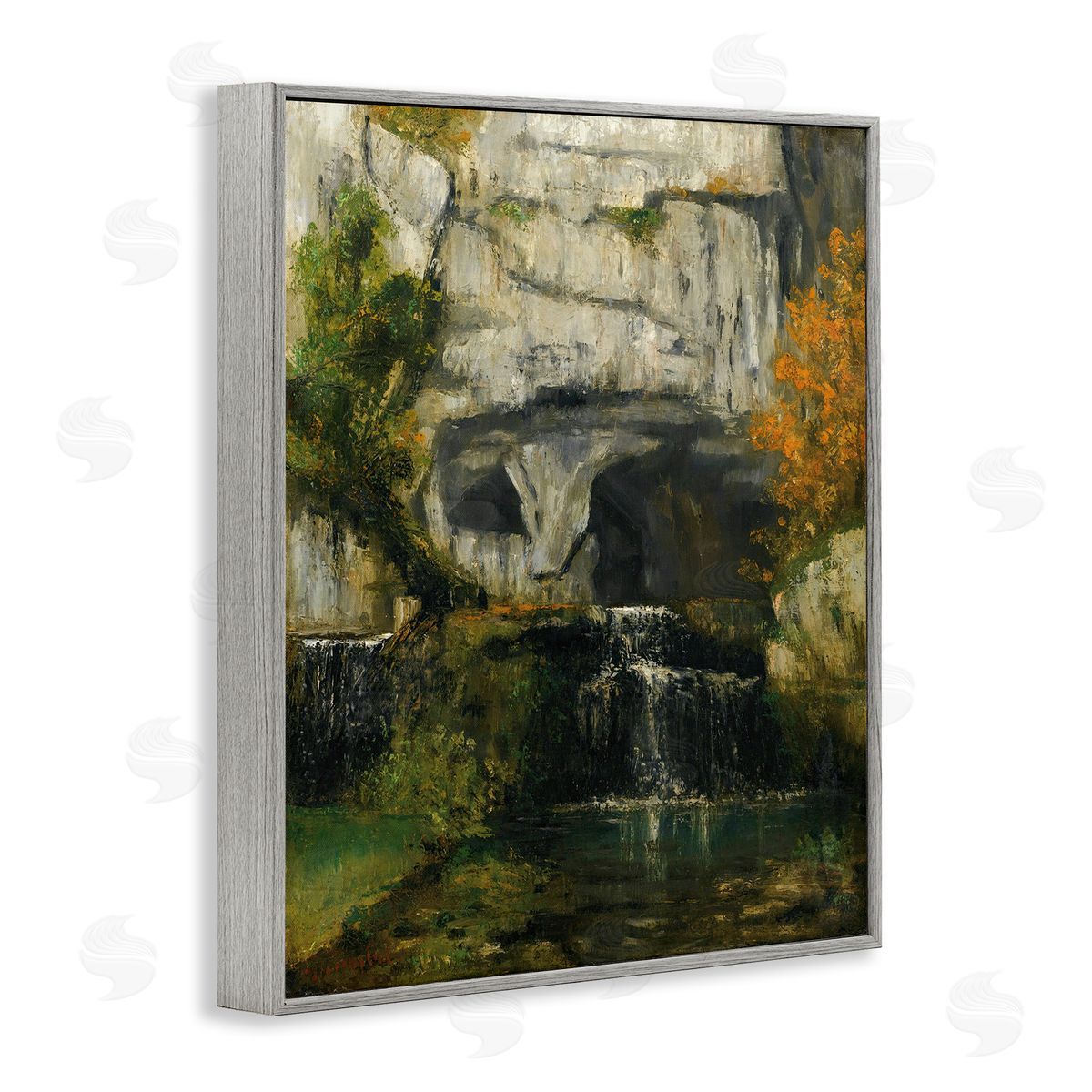 one1000paintings Classic Courbet Waterfall Gray Framed Giclee Wall Art Print