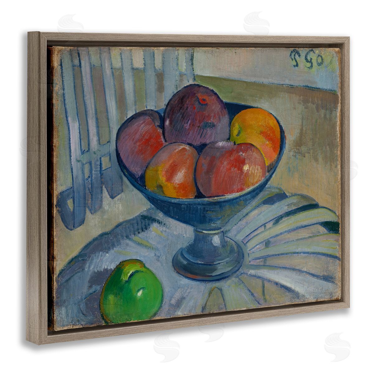 one1000paintings Classic Fruit Dish on Garden Chair Brown Floating Frame Canvas Wall Art Print