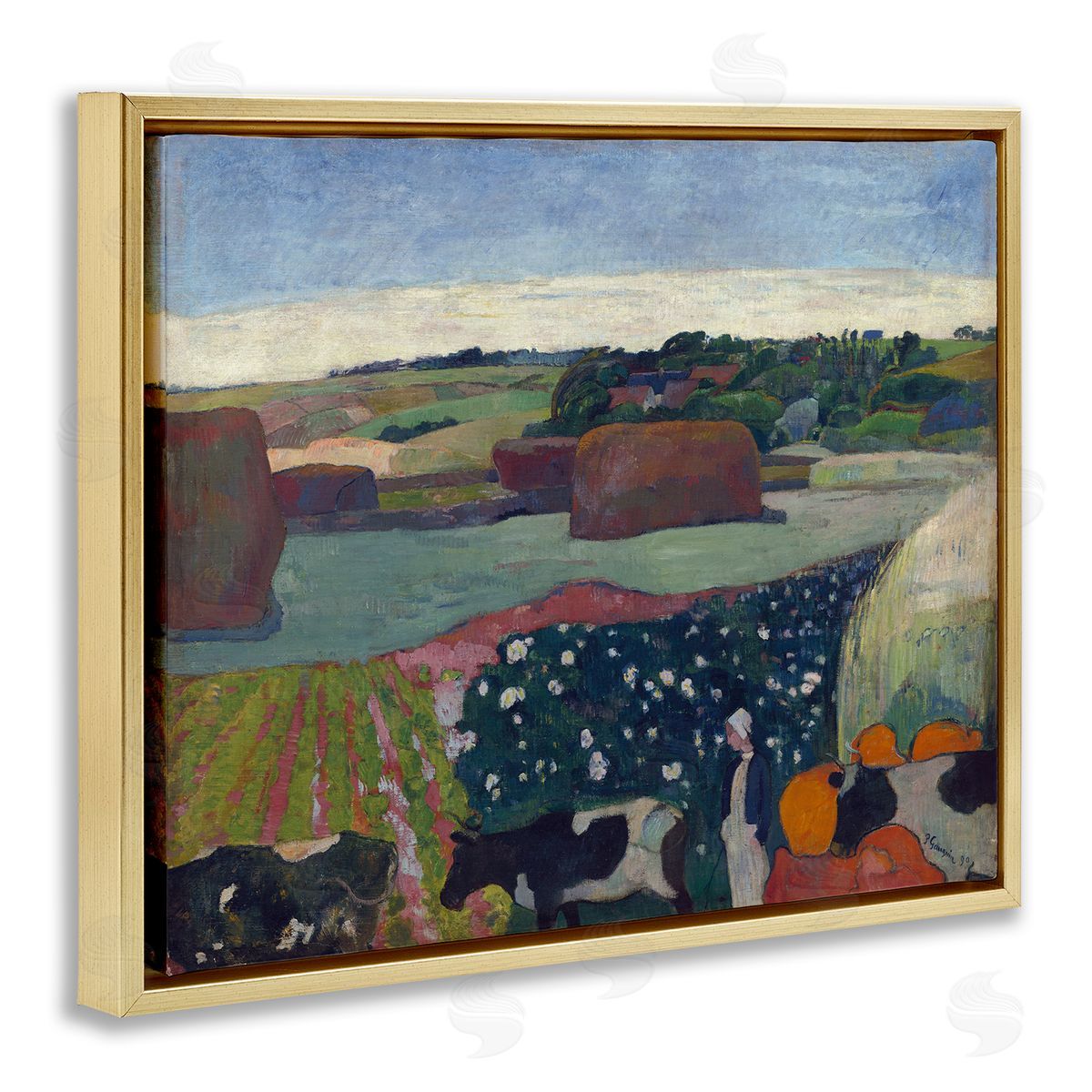 one1000paintings Classic Haystacks in Brittany Gold Floating Frame Canvas Wall Art Print