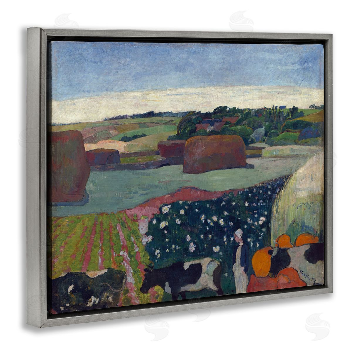 one1000paintings Classic Haystacks in Brittany Gray Floating Frame Canvas Wall Art Print