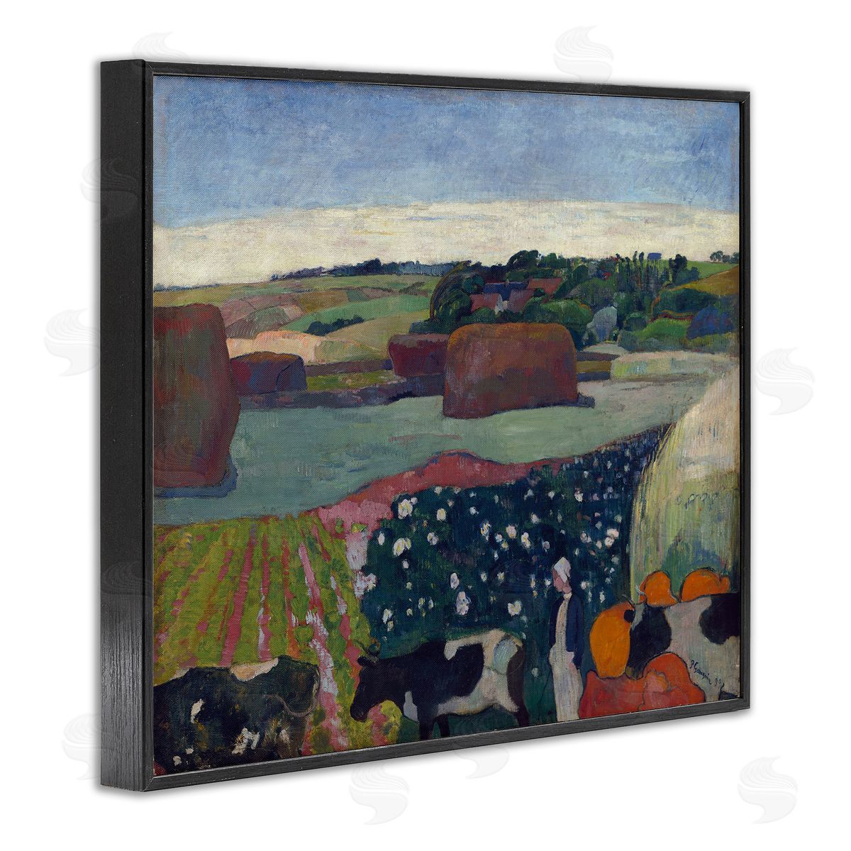 one1000paintings Classic Haystacks in Brittany Black Framed Giclee Wall Art Print