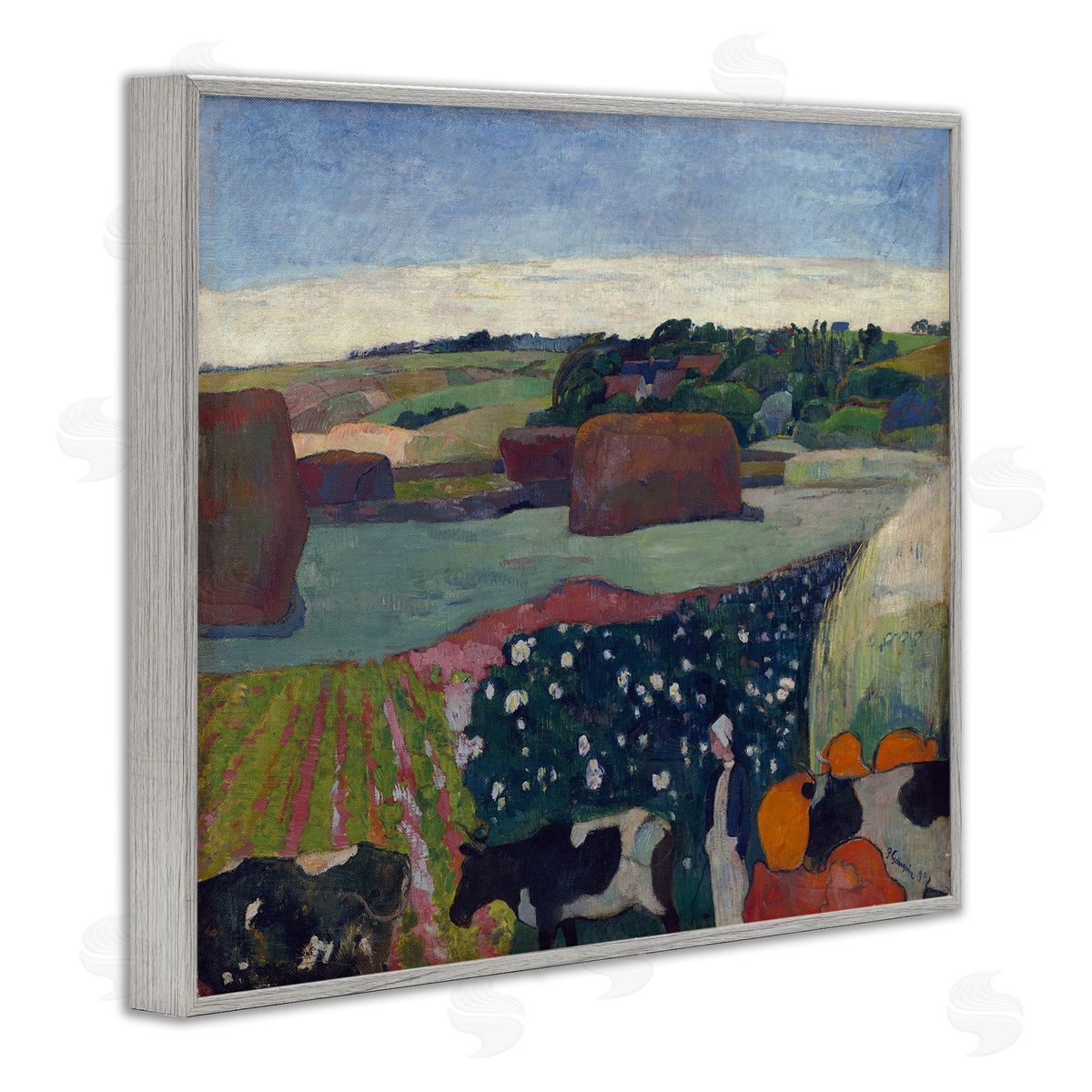 one1000paintings Classic Haystacks in Brittany Gray Framed Giclee Wall Art Print