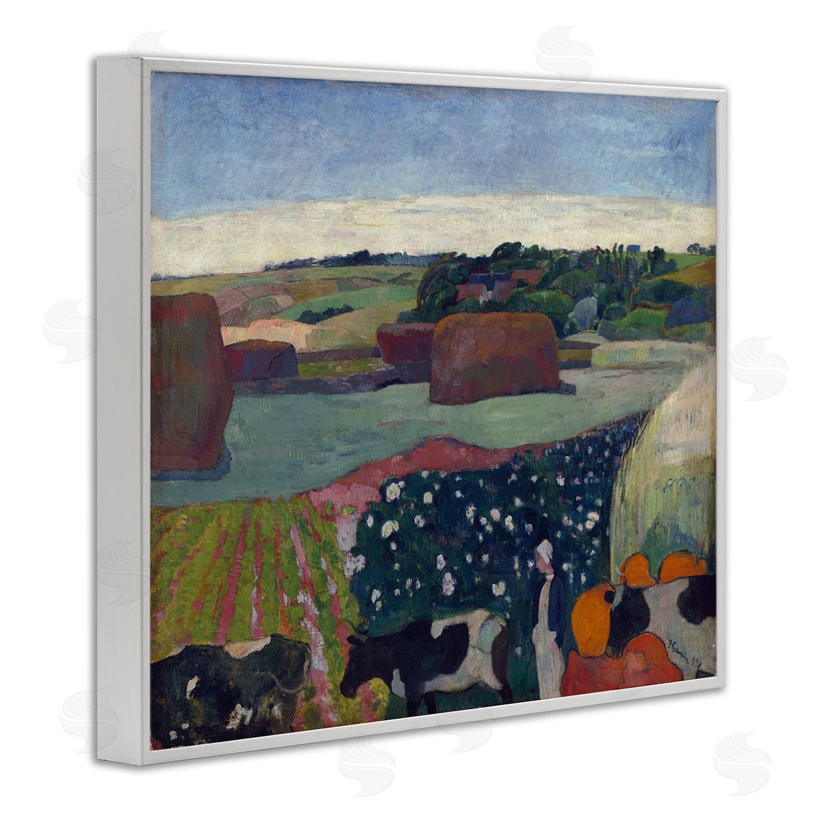 one1000paintings Classic Haystacks in Brittany White Framed Giclee Wall Art Print