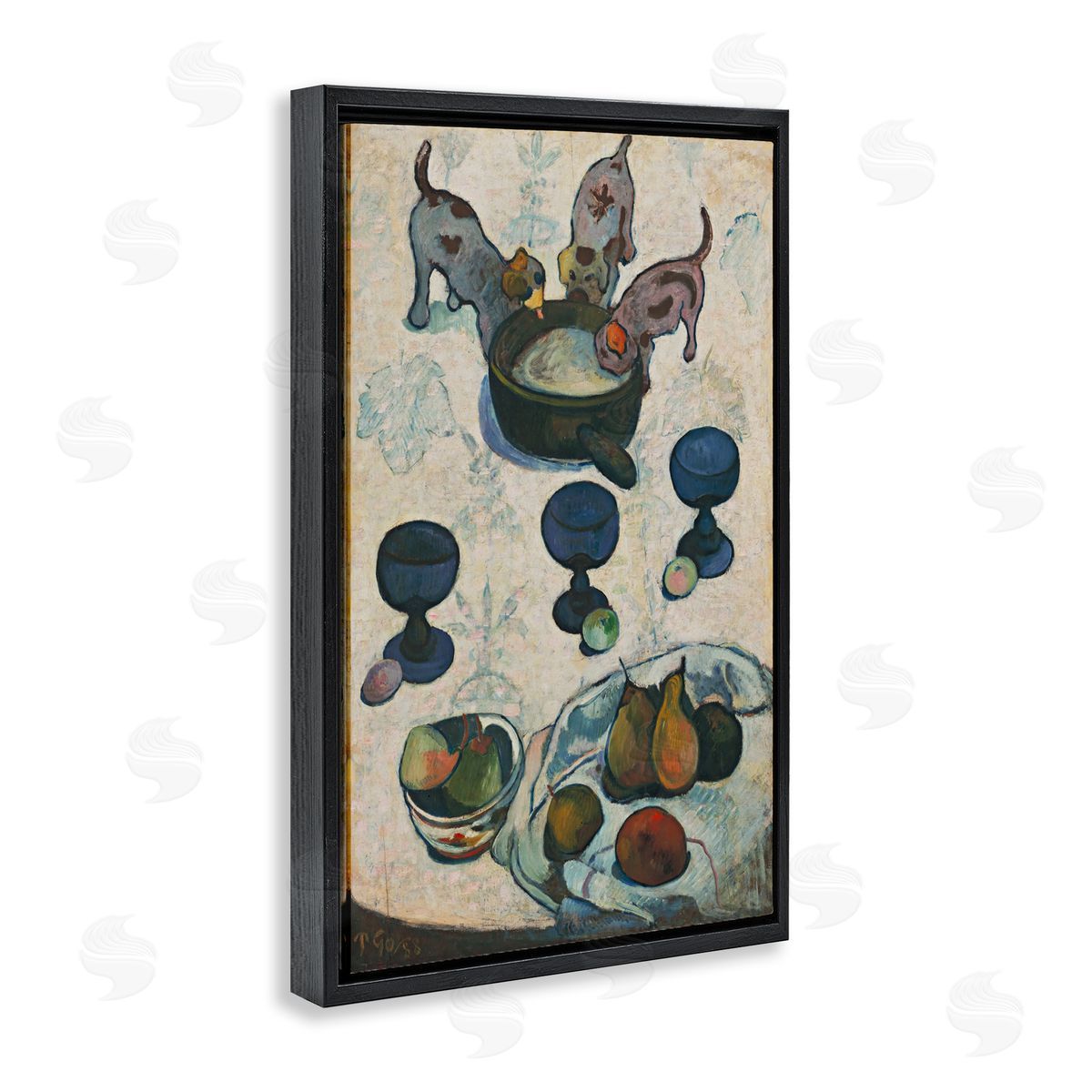 one1000paintings Classical Still Life Three Puppies Black Floating Frame Canvas Wall Art Print