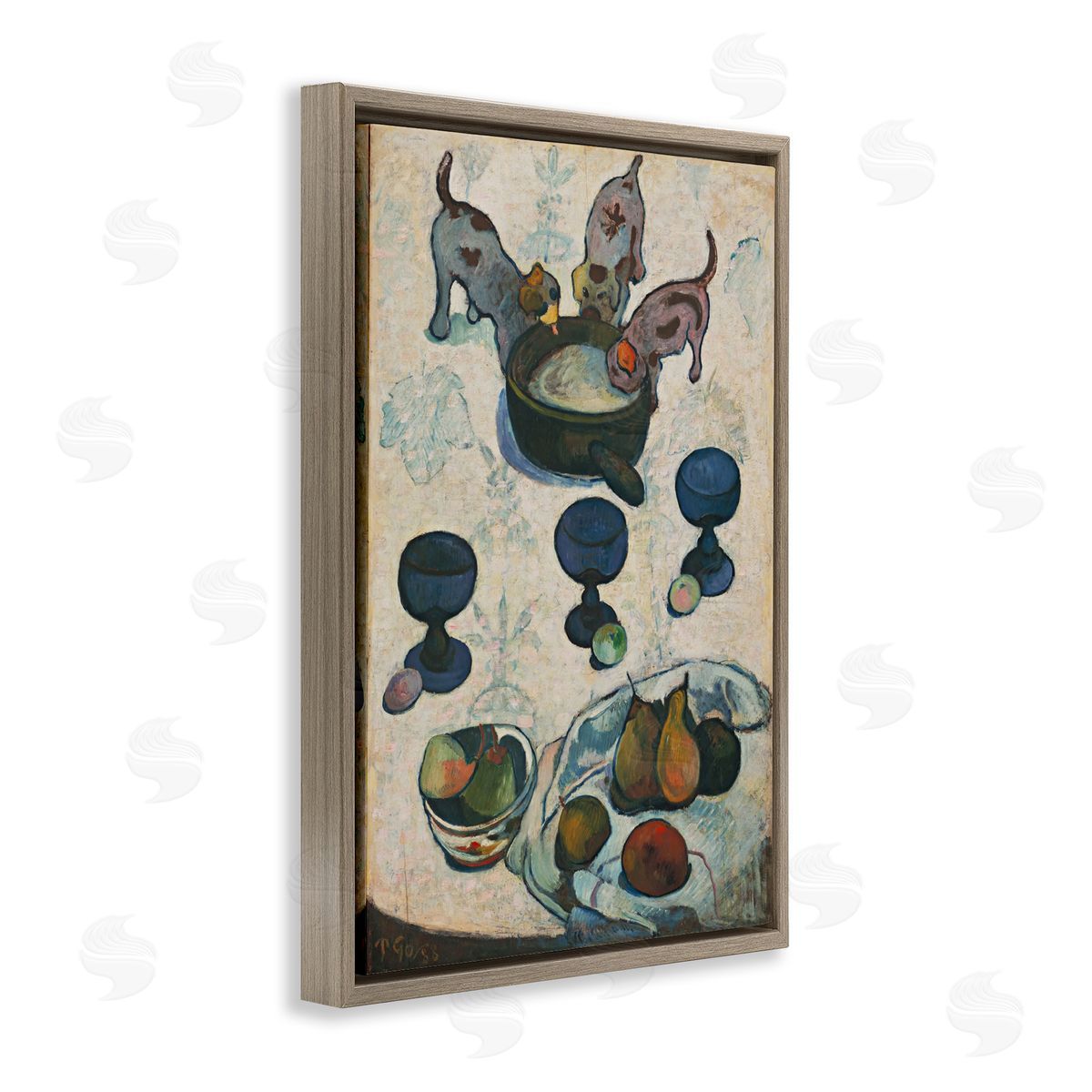 one1000paintings Classical Still Life Three Puppies Brown Floating Frame Canvas Wall Art Print