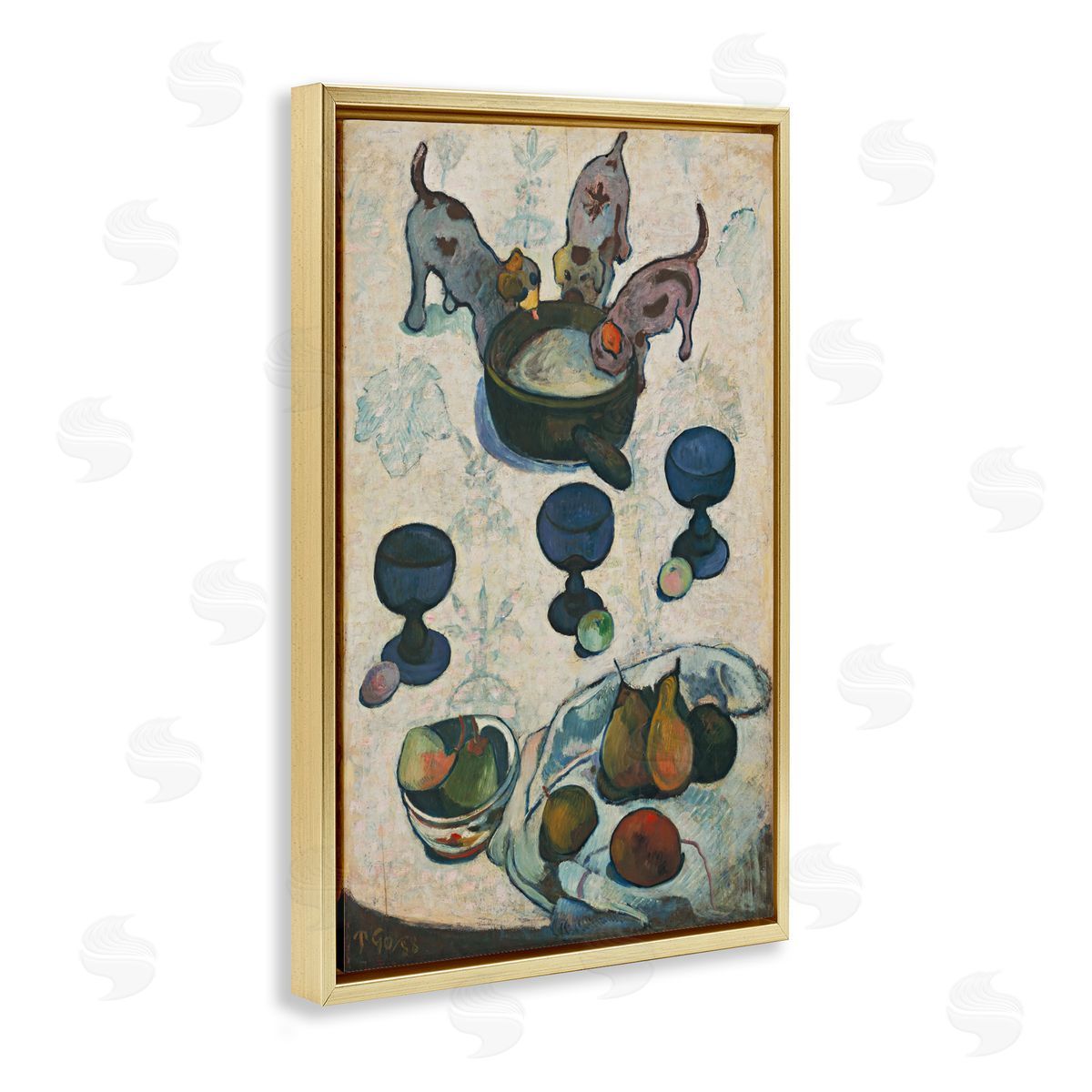 one1000paintings Classical Still Life Three Puppies Gold Floating Frame Canvas Wall Art Print