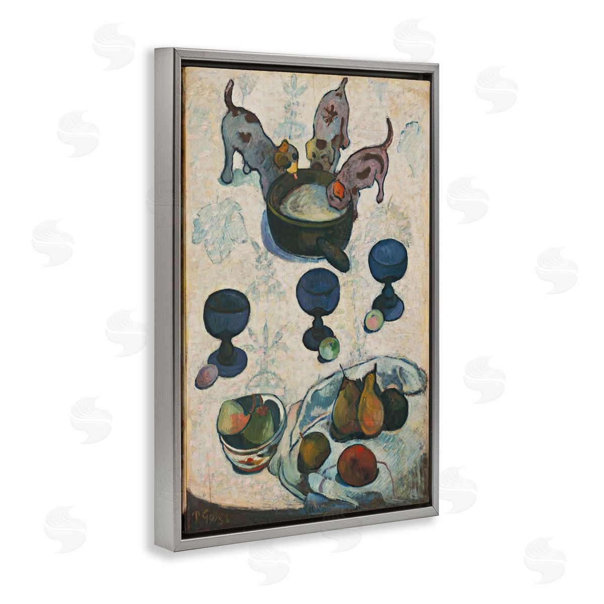 one1000paintings Classical Still Life Three Puppies Gray Floating Frame Canvas Wall Art Print