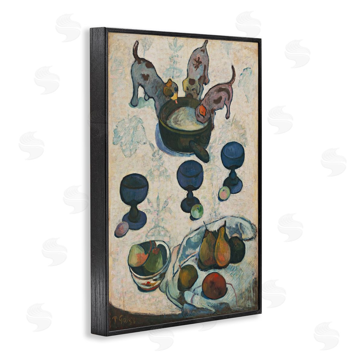 one1000paintings Classical Still Life Three Puppies Black Framed Giclee Wall Art Print