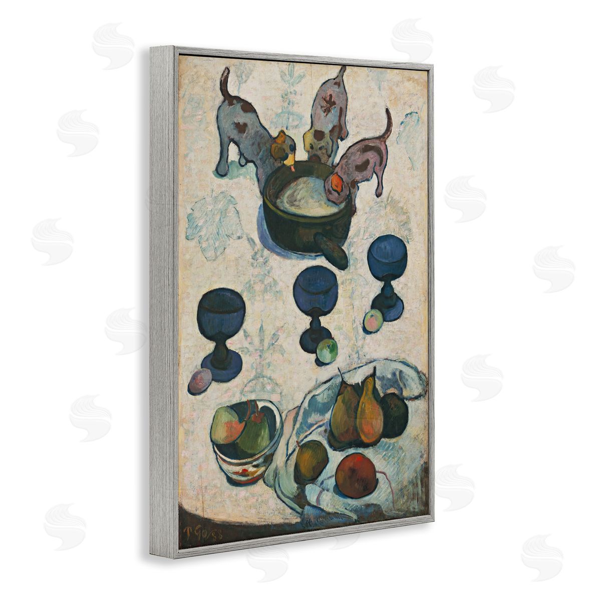 one1000paintings Classical Still Life Three Puppies Gray Framed Giclee Wall Art Print
