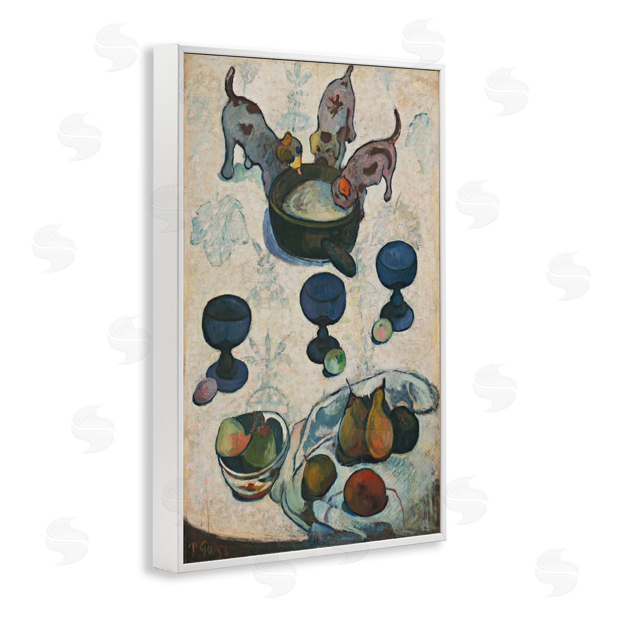 one1000paintings Classical Still Life Three Puppies White Framed Giclee Wall Art Print
