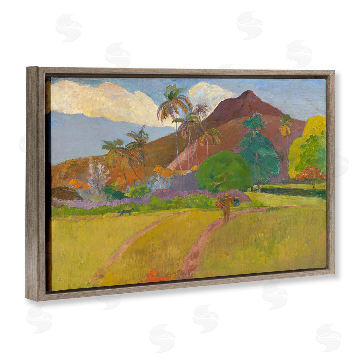 one1000paintings Classic Tahitian Landscape Brown Floating Frame Canvas Wall Art Print