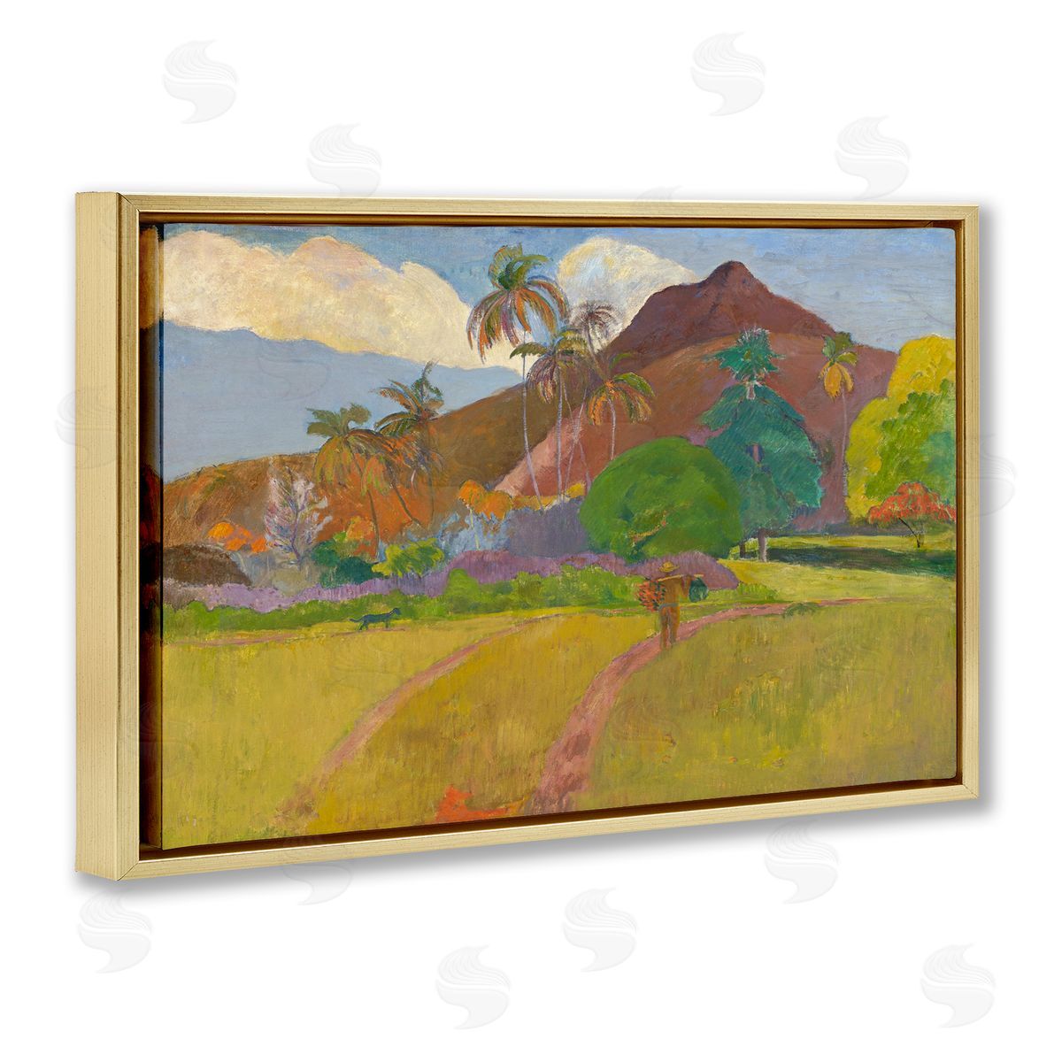 one1000paintings Classic Tahitian Landscape Gold Floating Frame Canvas Wall Art Print
