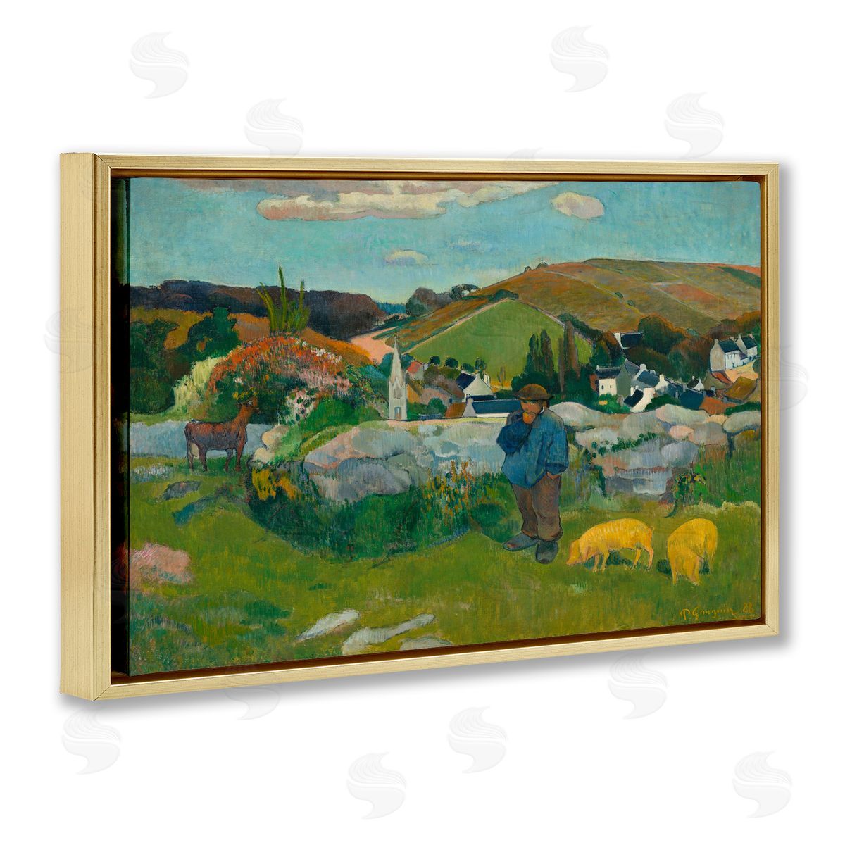 one1000paintings Classic Gauguin Swineherd Gold Floating Frame Canvas Wall Art Print