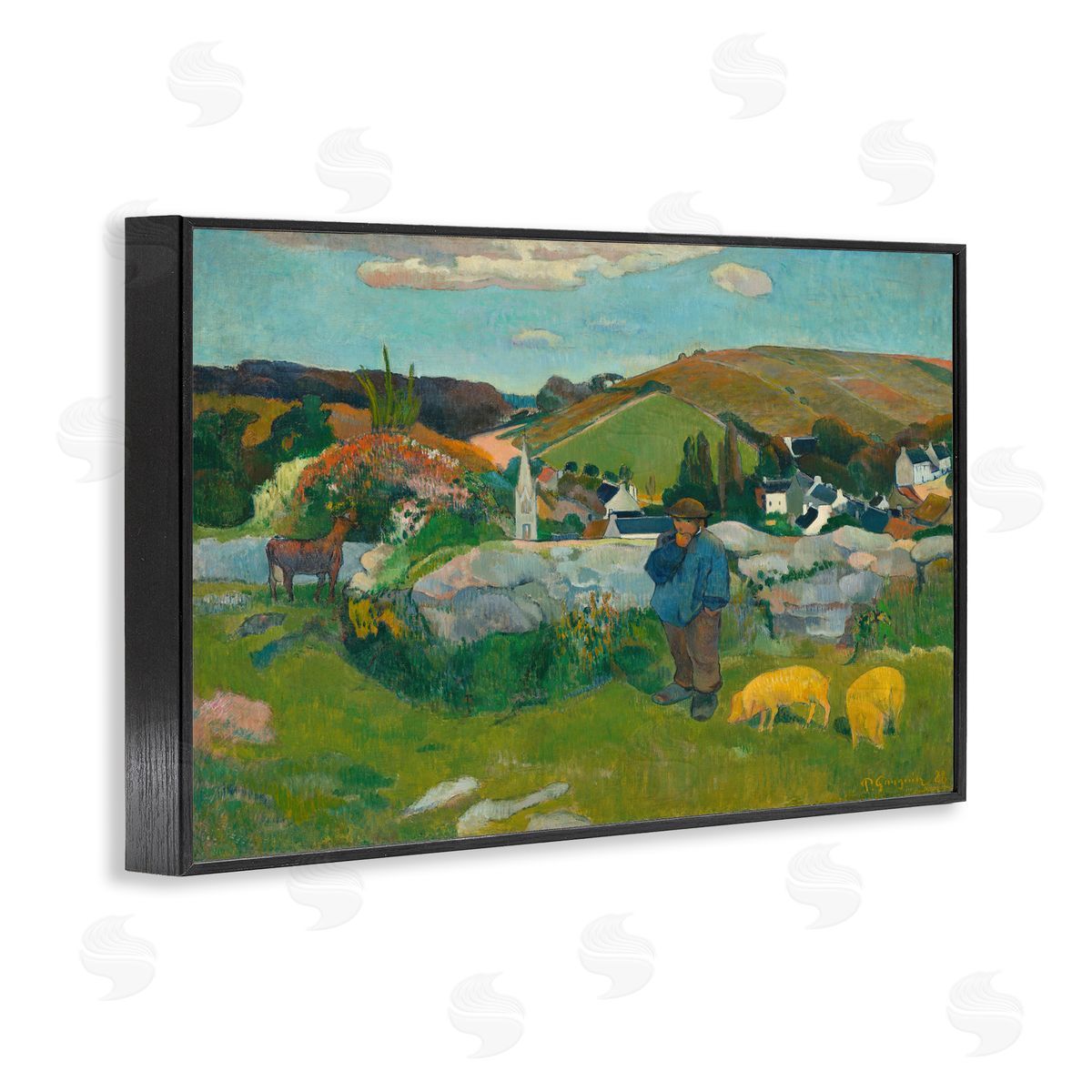 one1000paintings Classic Gauguin Swineherd Black Framed Giclee Wall Art Print
